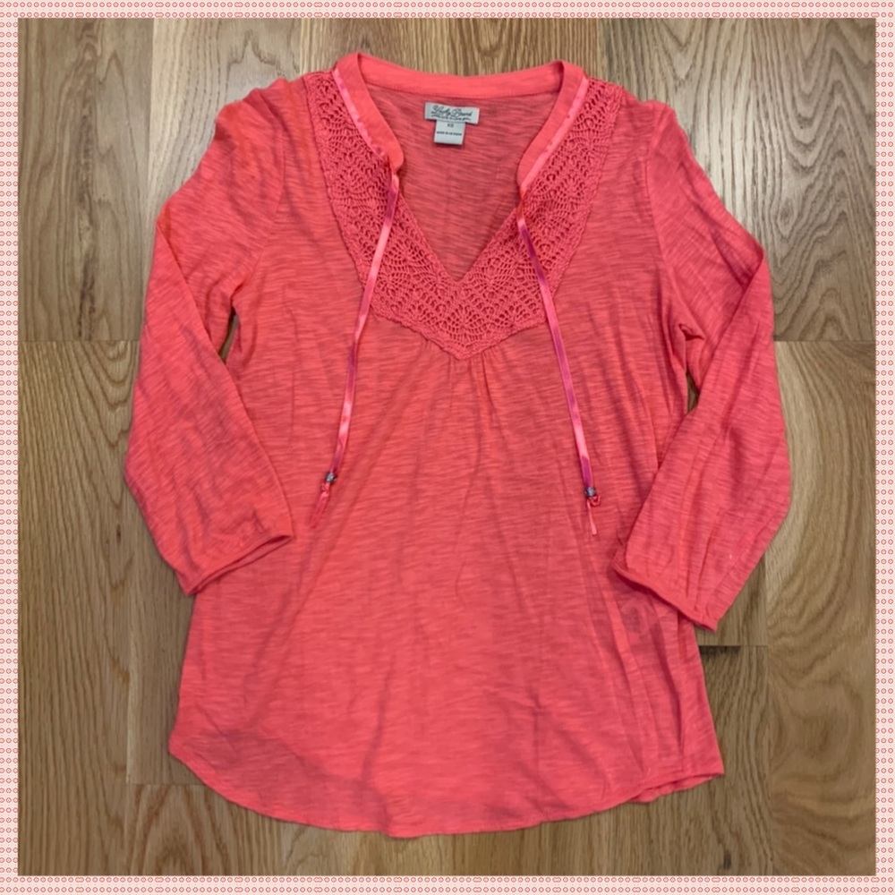 Lucky Brand Crochet Tie Neck T Shirt